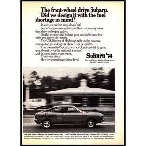 1974 Subaru 1400 GL Coupe Vintage Print Ad Gas Station Blur Wall Art Photo
